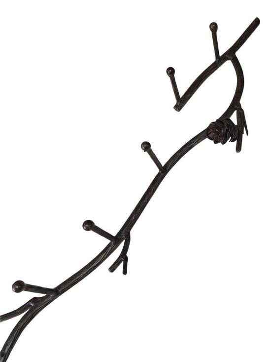 Rustic Branch Wall Hook Pinecone Accents Cast Iron Coat Rack Cabin Decor - Picture 7 of 10